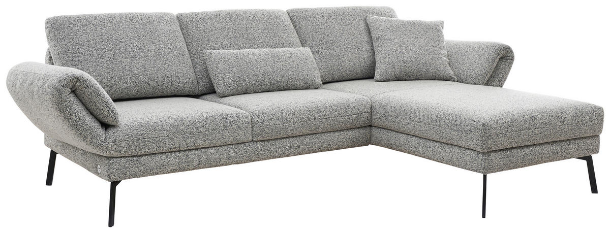 ECKSOFA in Flachgewebe Blaugrau  - Blaugrau/Schwarz, Design, Textil/Metall (255-365/175-224cm) - Dieter Knoll
