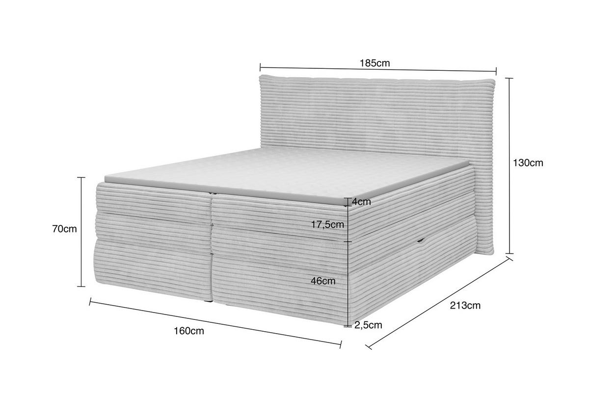 BOXSPRINGBETT 160/200 cm  in Hellgrau  - Hellgrau/Schwarz, Design, Kunststoff/Textil (160/200cm) - Chameo