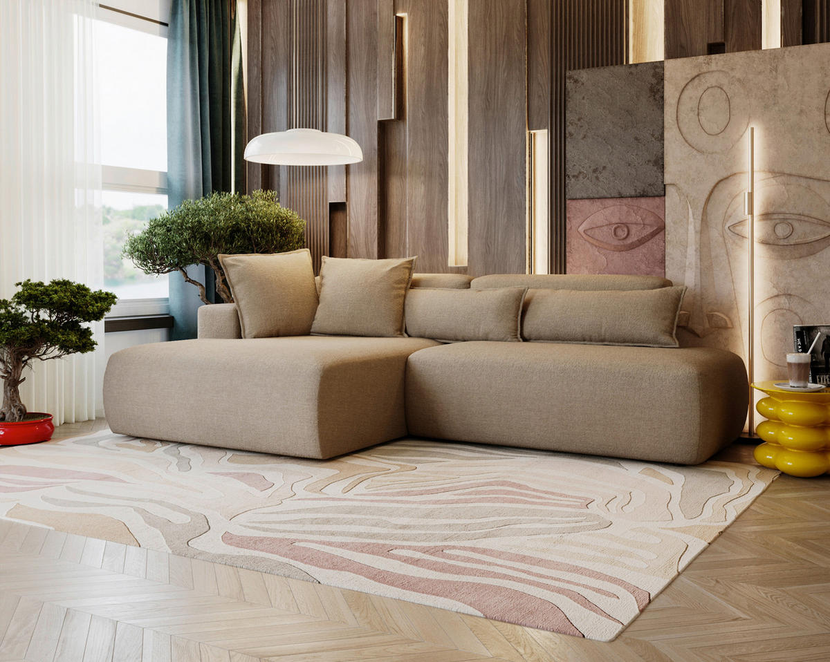 ECKSOFA Chenille Beige  - Beige/Schwarz, Design, Kunststoff/Textil (160/284cm) - Livetastic