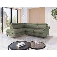 ECKSOFA 193/247 cm GLENDALE E in Flachgewebe Olivgrün Kopfteilverstellung  193/247 cm  - Schwarz/Olivgrün, KONVENTIONELL, Textil/Metall (193/247cm) - Sit & More