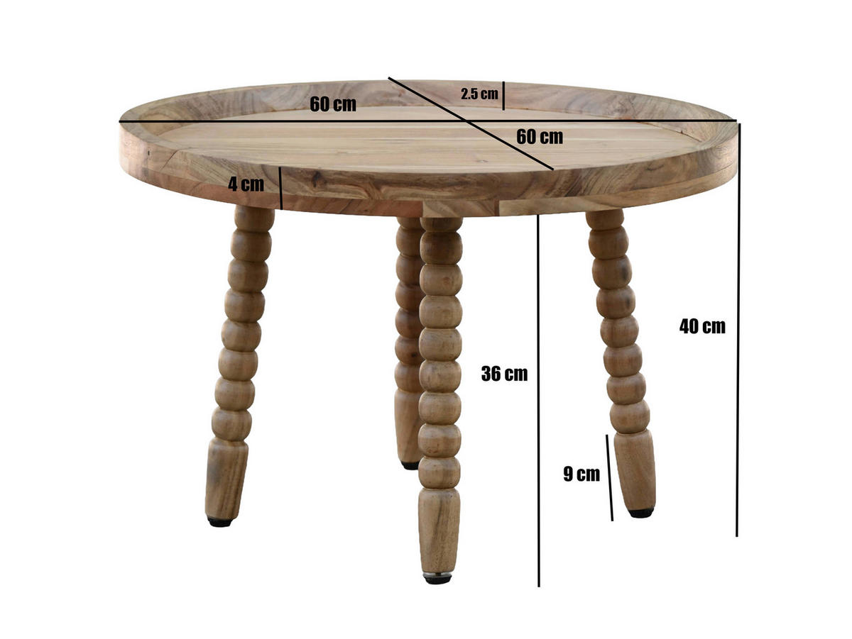COUCHTISCH in Holz 60/60/40 cm  - Akaziefarben, Design, Holz (60/60/40cm) - Livetastic