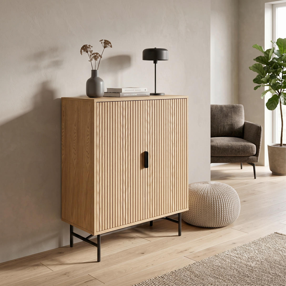 KOMMODE , ,  - Eichefarben/Schwarz, Design, Holz/Holzwerkstoff (80cm) - Livetastic