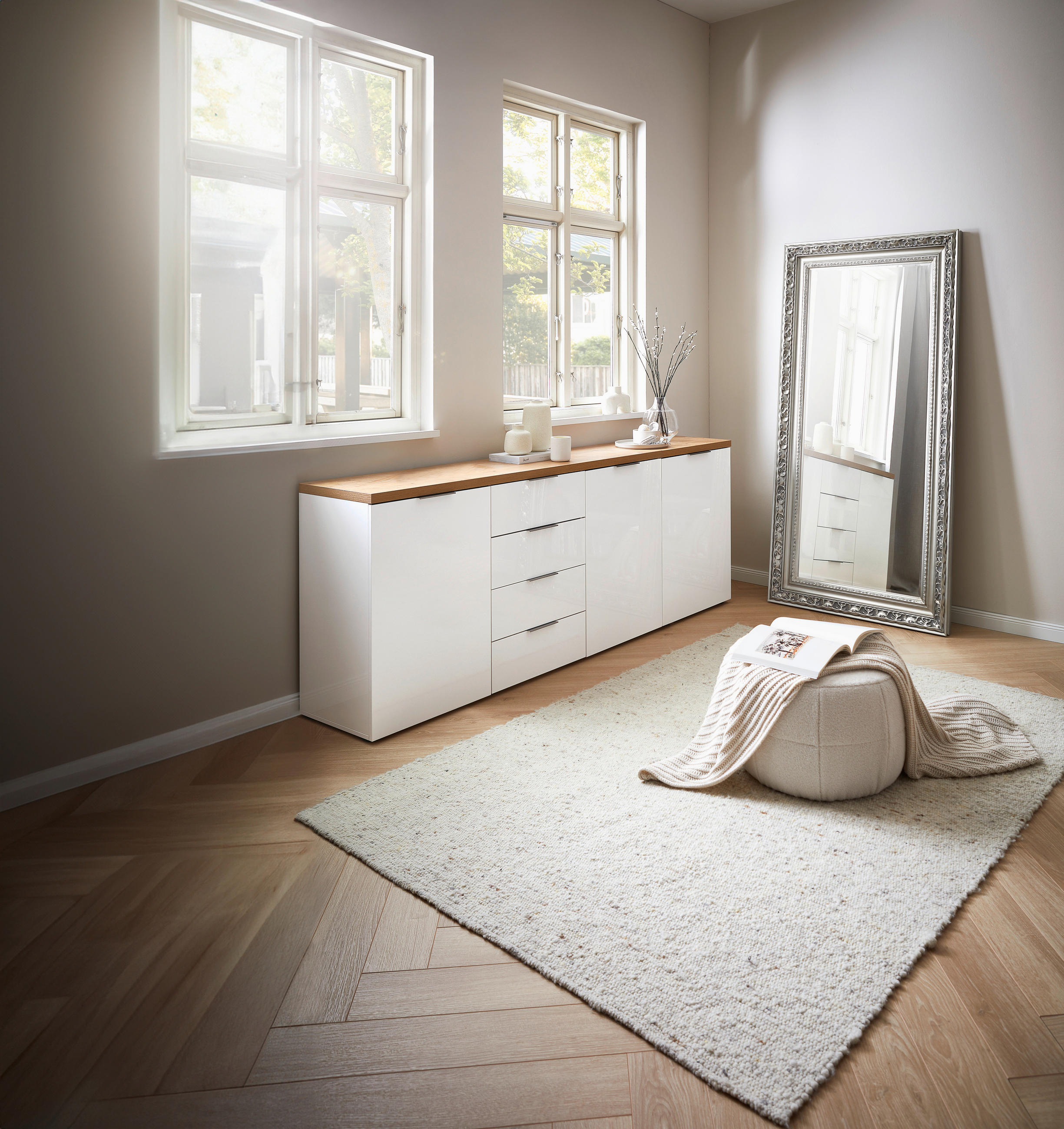SIDEBOARD 240/43/89 cm  in Weiß Hochglanz  - Eichefarben/Weiß Hochglanz, Design, Holzwerkstoff/Kunststoff (240/43/89cm) - Xora