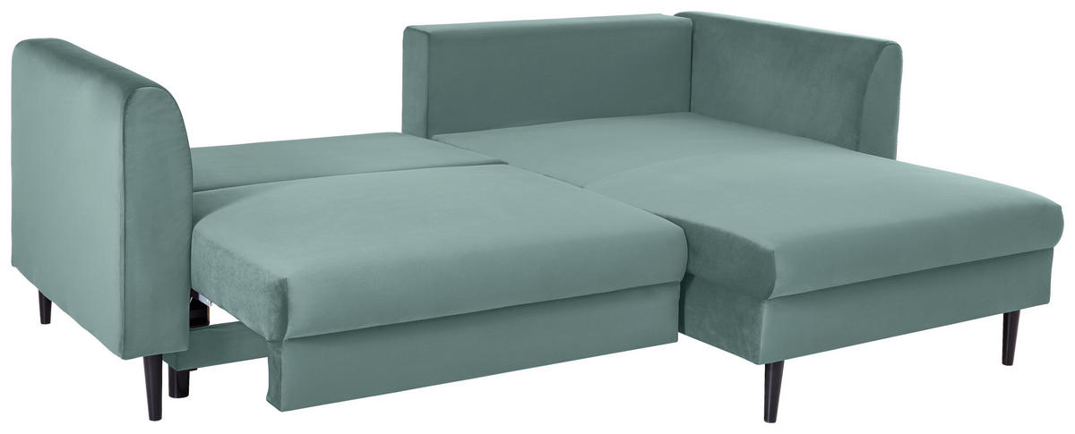 ECKSOFA in Velours Mintgrün  235/165 cm  - Schwarz/Mintgrün, Design, Holz/Textil (235/165cm) - Ti'me