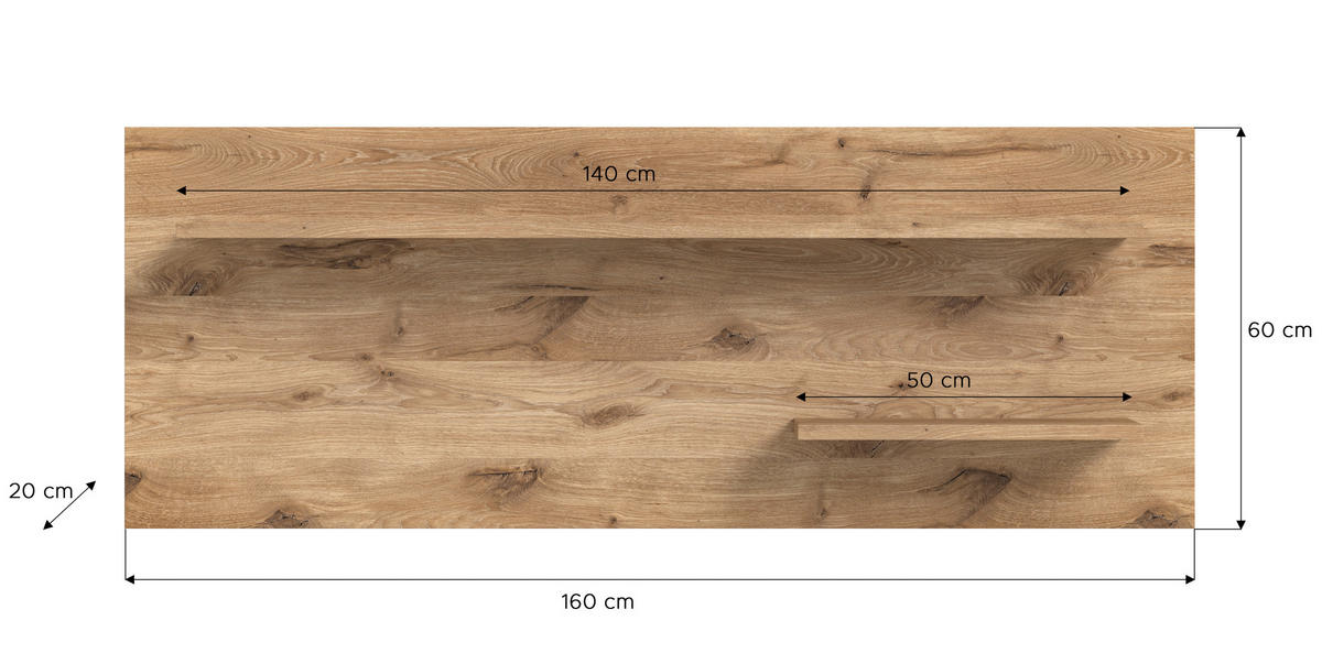 VÄGGHYLLA 160/60/20 cm  - antracit, Natur, trämaterial (160/60/20cm) - MID.YOU