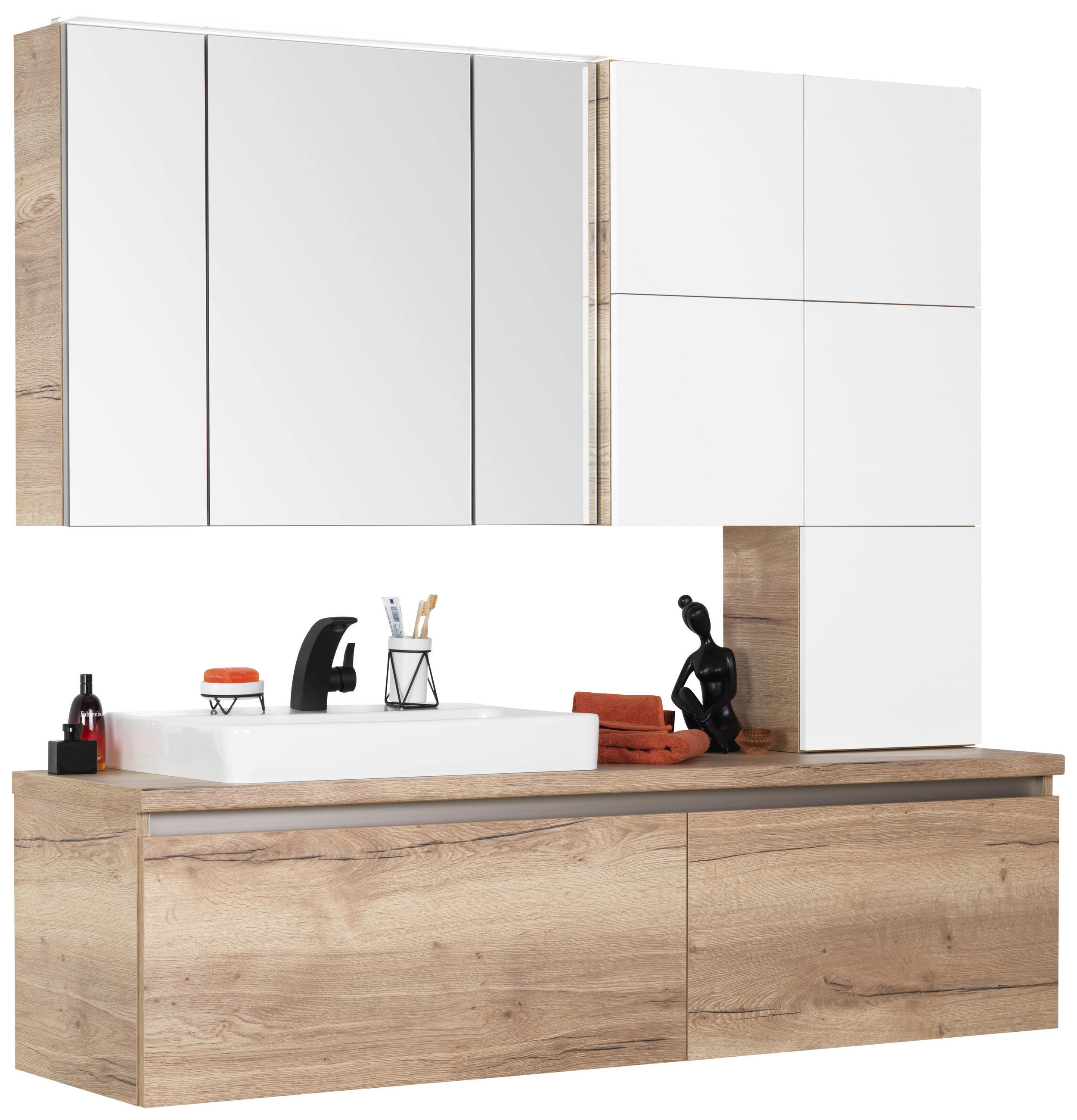 BADEZIMMER  in 180 cm  - Edelstahlfarben/Eichefarben, KONVENTIONELL, Glas/Holzwerkstoff (180cm) - Moderano