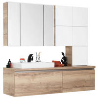BADEZIMMER  in 180 cm  - Edelstahlfarben/Eichefarben, KONVENTIONELL, Glas/Holzwerkstoff (180cm) - Moderano