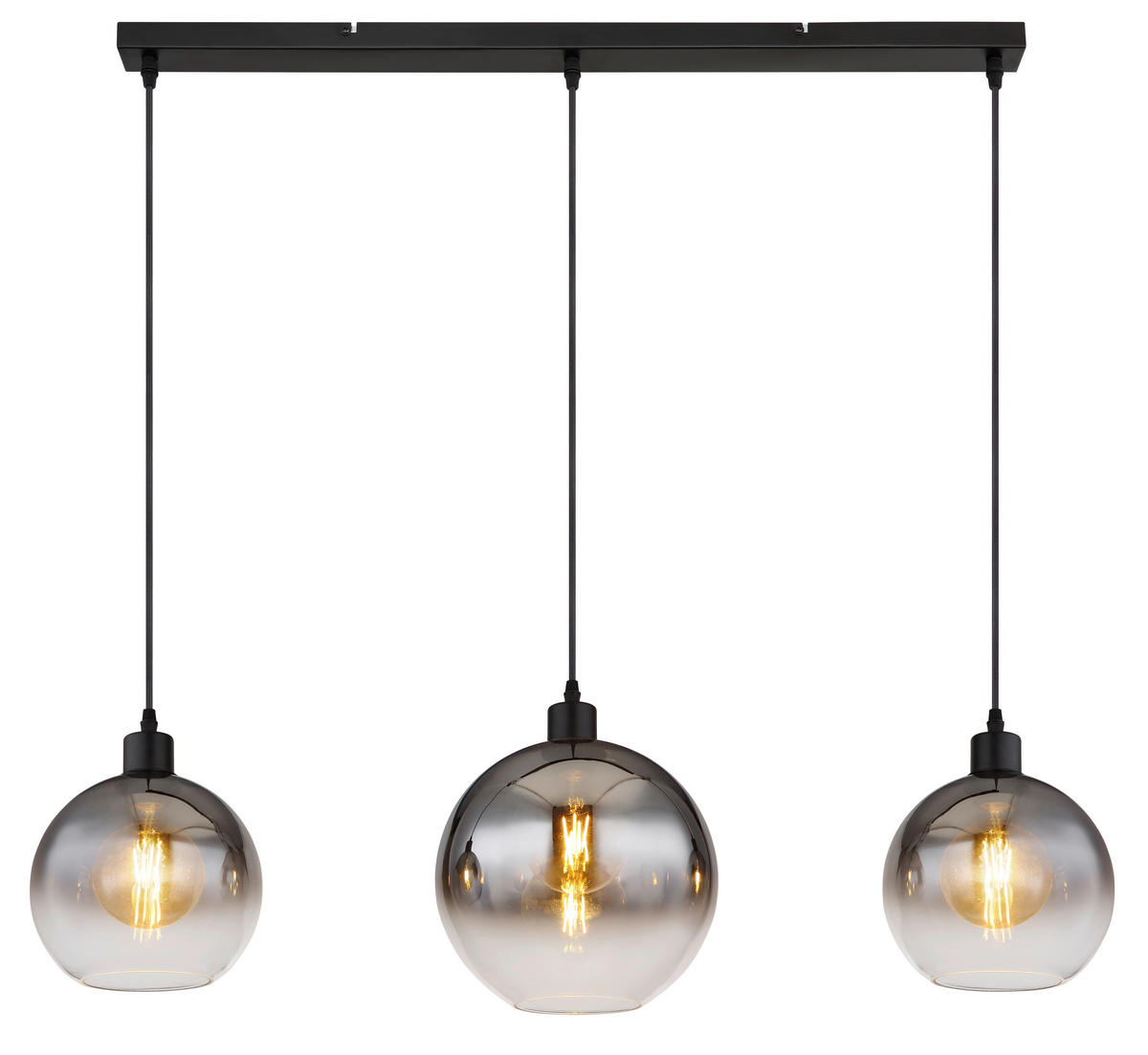 HÄNGELEUCHTE 95/25/120 cm    - Schwarz, Design, Glas/Metall (95/25/120cm) - Globo