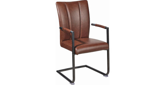 ARMLEHNSTUHL  inklusive Armlehnen Lederlook  - Schwarz/Braun, Trend, Textil/Metall (59/96/52cm) - Ambia Home