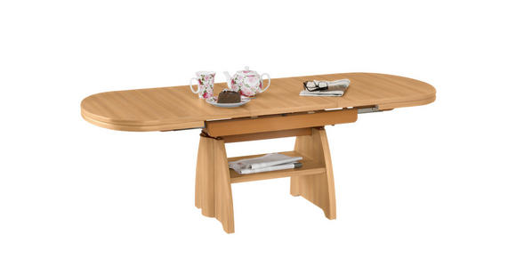 COUCHTISCH Kernbuche furniert 125-166/71/56-75 cm oval Buchefarben  - Buchefarben, KONVENTIONELL, Holzwerkstoff/Metall (125-166/71/56-75cm) - Venda