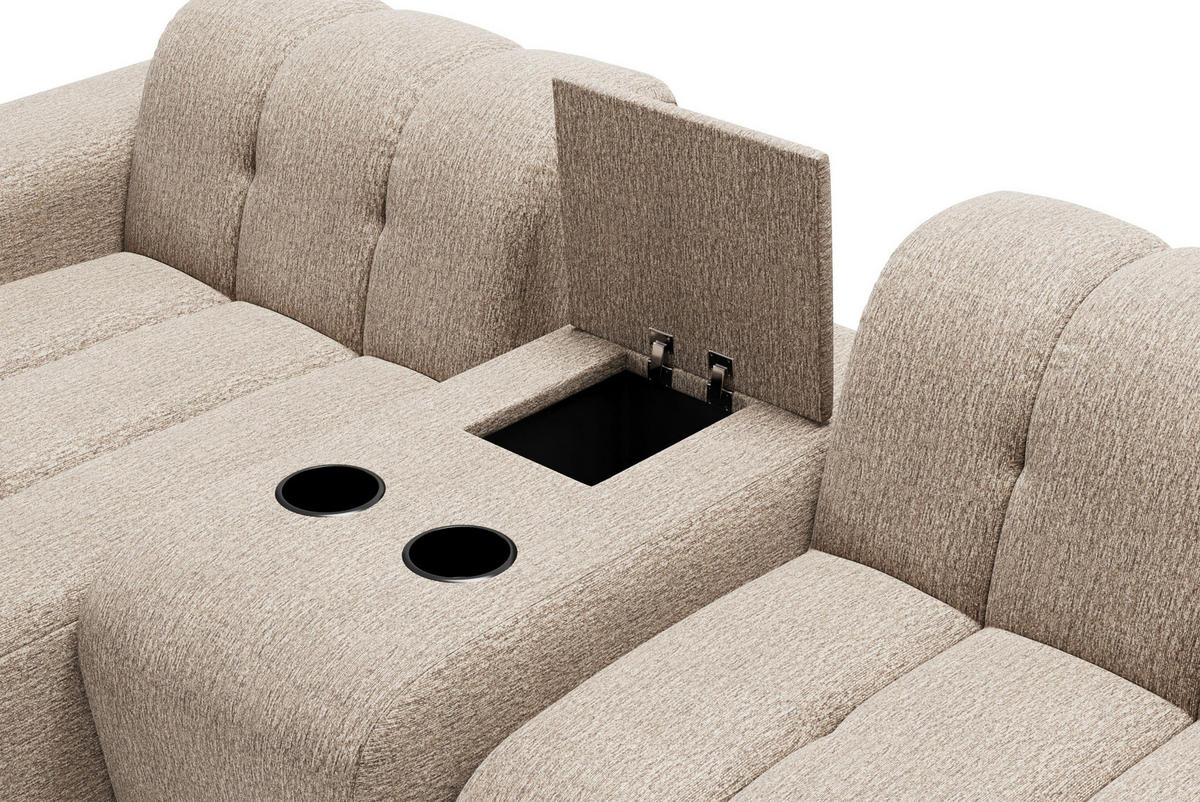 ECKSOFA Taupe Chenille Stauraum, Getränkehalter  - Taupe/Schwarz, MODERN, Kunststoff/Textil (150/299cm) - Milino
