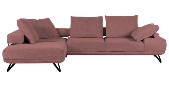 ECKSOFA Altrosa Flachgewebe  inkl. Rückenkissen, Rücken echt  - Schwarz/Altrosa, KONVENTIONELL, Textil/Metall (240/310cm) - Carryhome