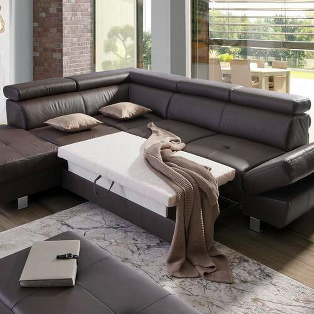 Thumbnail - Stylife Ecksofa, Dunkelbraun, Textil, Leder, Kombination Echtleder/Lederlook, Rindleder, 4-Sitzer, Ottomane rechts, L-Fo...
