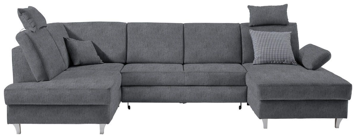 WOHNLANDSCHAFT in Struktur Anthrazit  - Anthrazit/Silberfarben, Konventionell, Holz/Textil (186/322/167cm) - Cantus