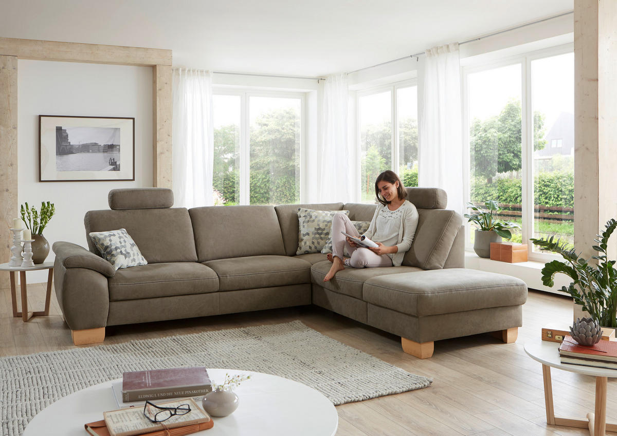 ECKSOFA in Mikrofaser Hellgrün  - Wildeiche/Beige, Konventionell, Holz/Textil (236/286cm) - Voleo