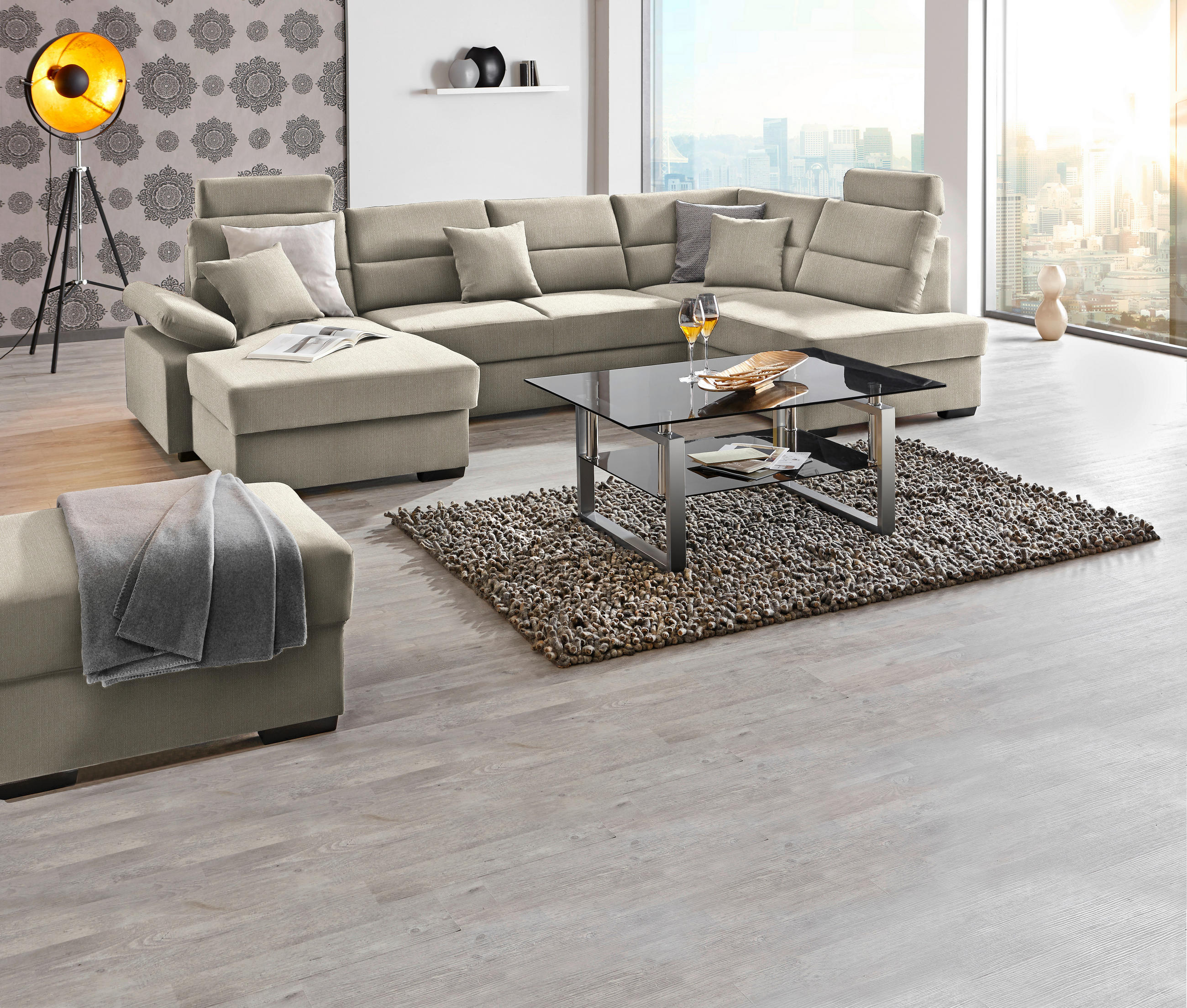 WOHNLANDSCHAFT in Webstoff Beige  - Dunkelbraun/Beige, KONVENTIONELL, Kunststoff/Textil (166/319/183cm) - Cantus