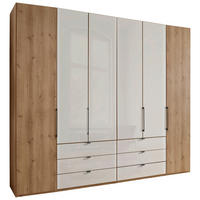 FALTTÜRENSCHRANK 250/216/58 cm 4-türig Champagner, Eiche Bianco  - Schieferfarben/Eiche Bianco, KONVENTIONELL, Glas/Holzwerkstoff (250/216/58cm) - Dieter Knoll