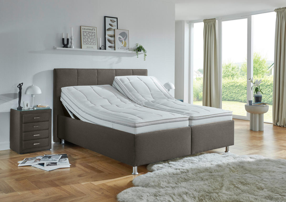 POLSTERBETT 160/200 cm,  in Hellbraun, Matratze, gepolstertes Kopfteil, Lattenrost, Bettkasten, H2 + H3 = mittel + fest  - Hellbraun/Alufarben, KONVENTIONELL, Holz/Holzwerkstoff (160/200cm) - Beldomo - Sleep