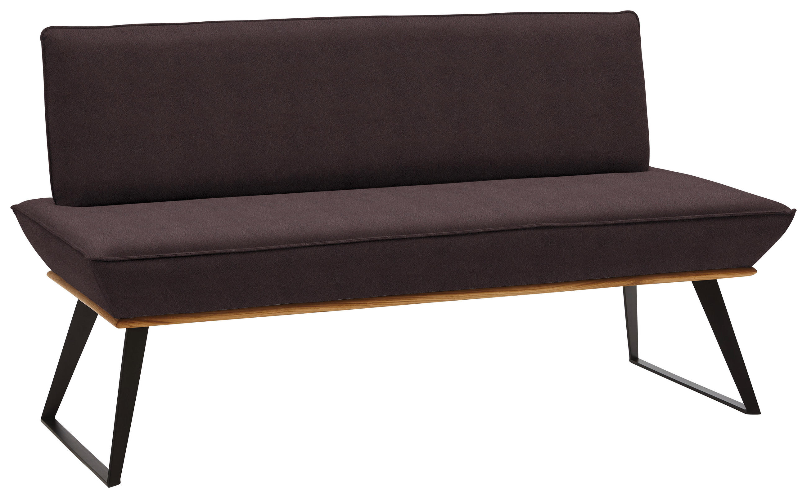 SITZBANK 140/87/64 cm Lederlook Schwarz, Eichefarben, Dunkelgrau Eiche massiv Metall  - Eichefarben/Dunkelgrau, Design, Holz/Textil (140/87/64cm) - Voleo