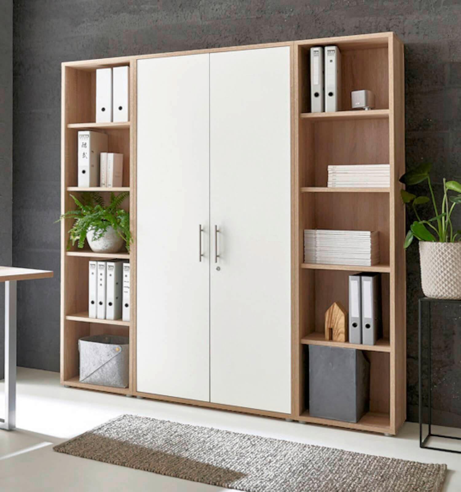 Thumbnail - Mid.you Büro, Weiß, Sonoma Eiche, Metall, Holzwerkstoff, 4,8 Fächer, 3 Schubladen, Made in Germany, erweiterbar, abschli...