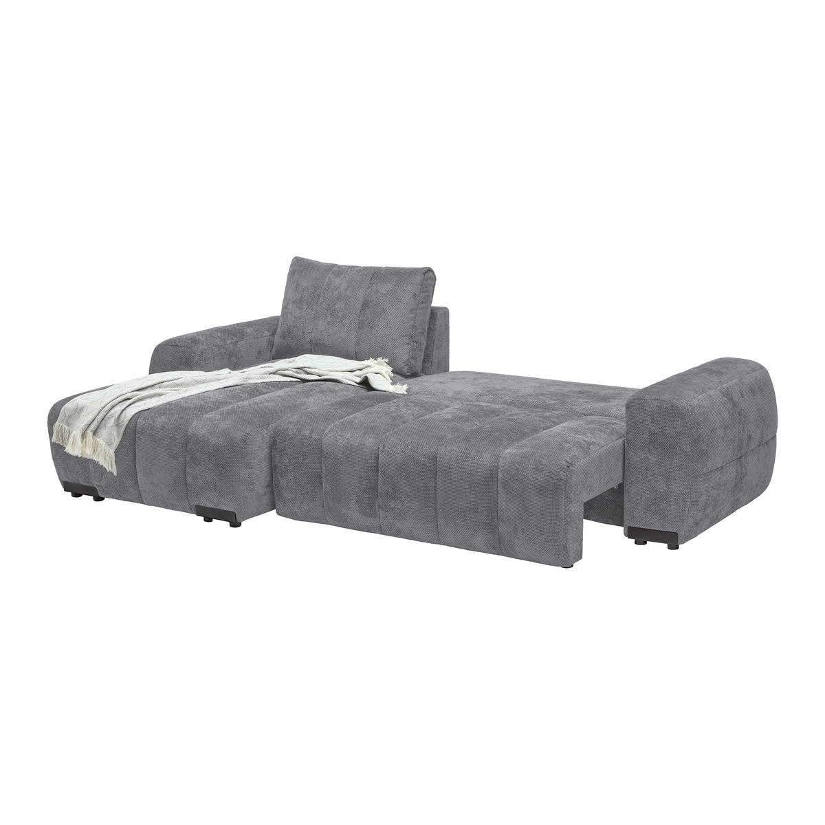ECKSOFA Flachgewebe Grau  - Schwarz Hochglanz/Grau, Modern, Textil/Metall (166/93/273cm) - MID.YOU