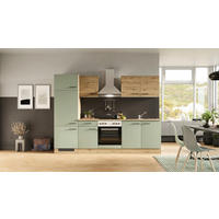 KÜCHENBLOCK 270 cm   in Grün, Eiche Artisan  - Schwarz/Eiche Artisan, MODERN, Holzwerkstoff/Metall (270cm) - FlexWell
