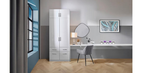 DREHTÜRENSCHRANK in Weiß, Weiß Hochglanz - Weiß Hochglanz/Alufarben, Design, Holzwerkstoff/Kunststoff (91/197/54cm) - Carryhome