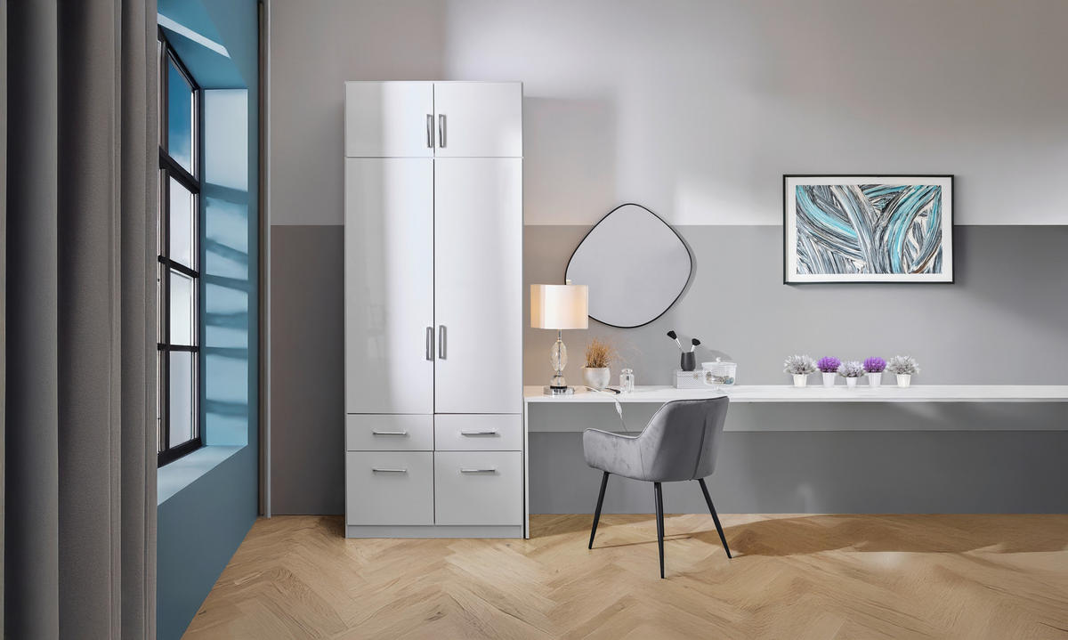 ŠATNÍ SKŘÍŇ S OTOČNÝMI DVEŘMI, bílá, vysoce lesklá bílá, 91/197/54 cm - bílá/barvy hliníku, Design, kompozitní dřevo/plast (91/197/54cm) - Carryhome