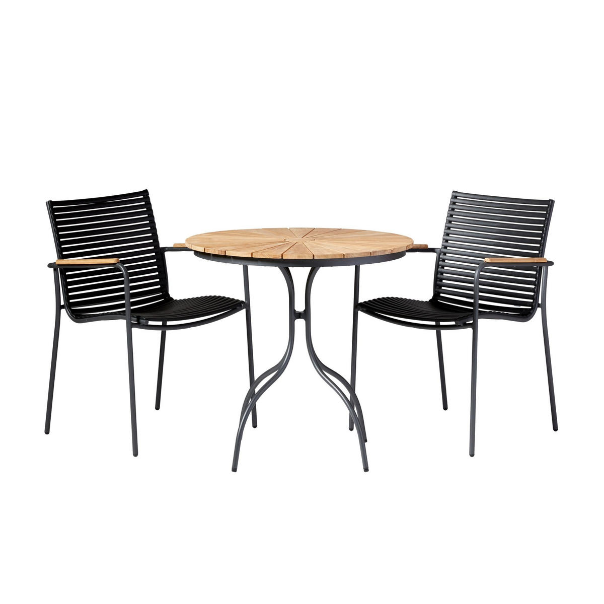 BALKONSET  - Anthrazit/Schwarz, Natur, Holz/Kunststoff - Gardenson