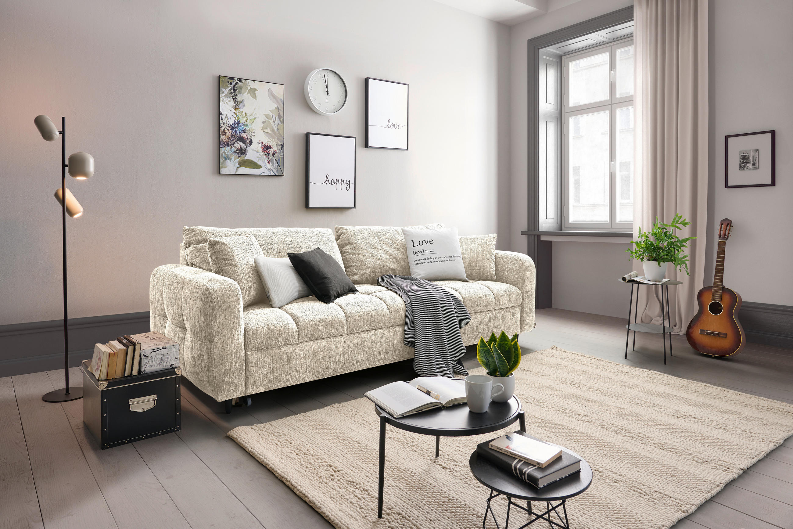 SCHLAFSOFA Flachgewebe Naturfarben  - Schwarz/Naturfarben, Design, Holz/Textil (236/88/101cm) - Lomoco