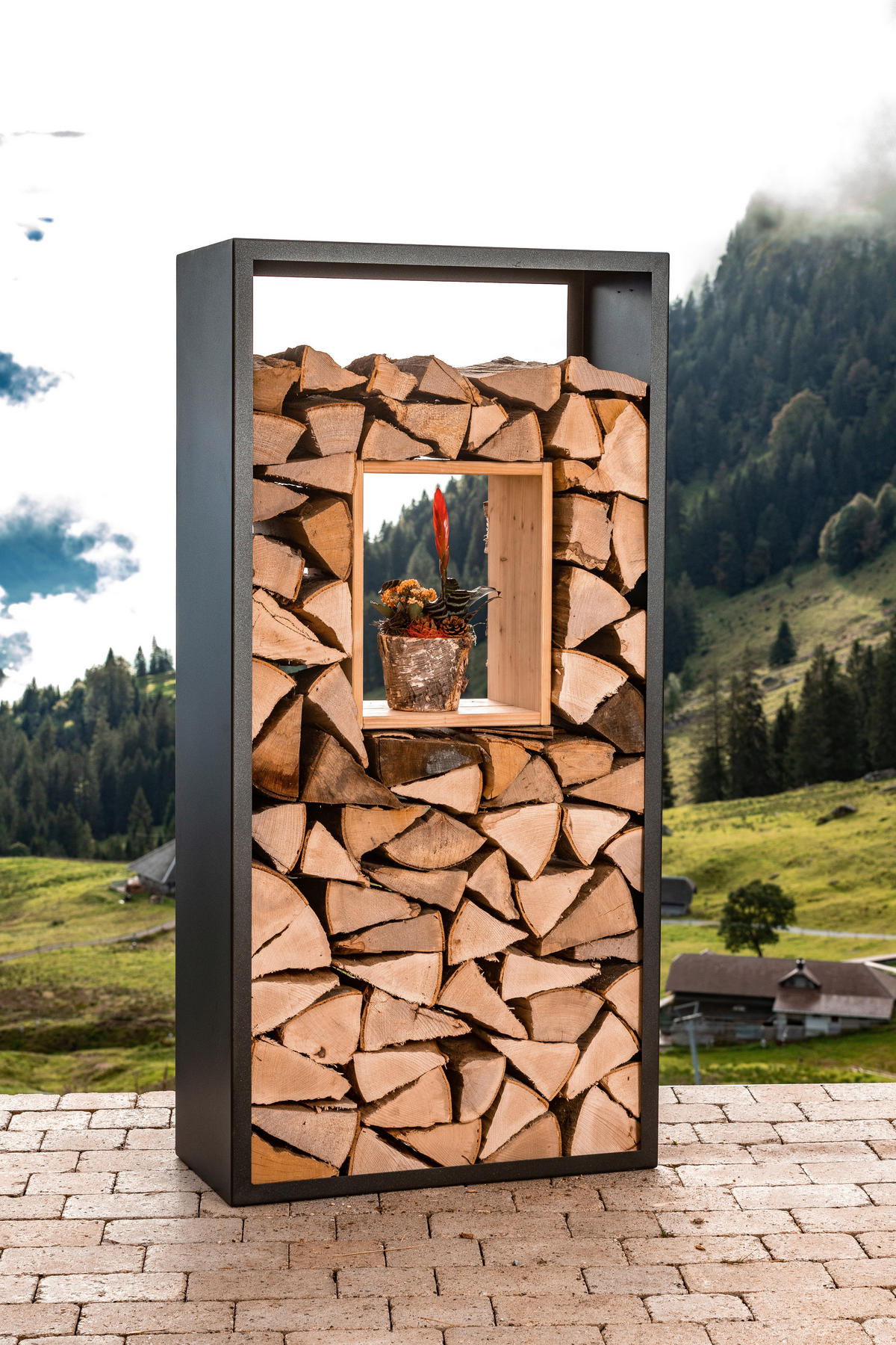 KAMINHOLZREGAL - Anthrazit, Design, Metall (72/150/35cm) - Nouvel