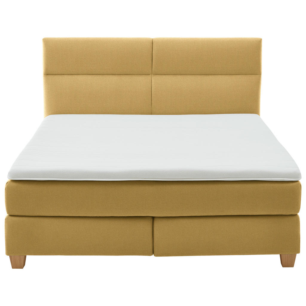 Thumbnail - Beldomo - Sleep Boxspringbett, Currygelb, Textil, Buche, massiv, H2 + H3, Höhe ca. 21 cm, 180x200 cm, Goldenes M, Made i...