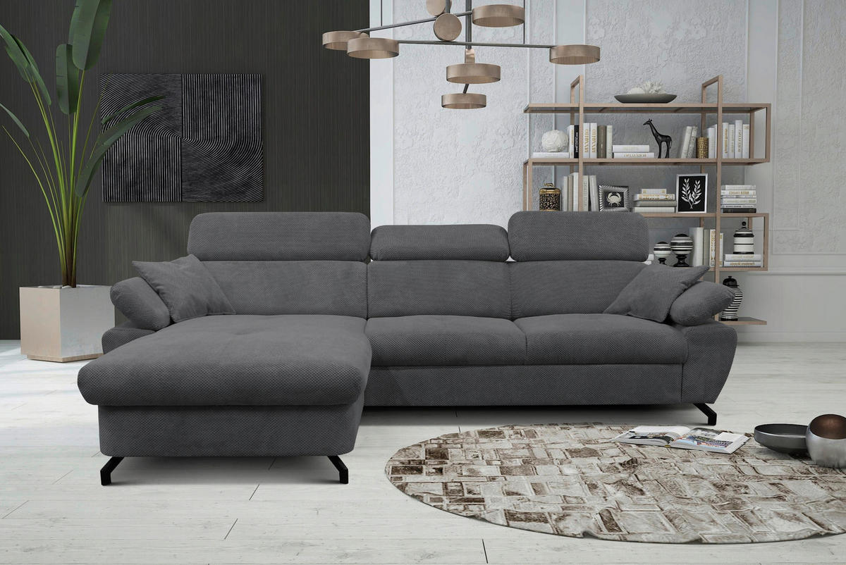 ECKSOFA OMEGA in Chenille Dunkelgrau  186/280 cm  - Dunkelgrau/Schwarz, Design, Textil/Metall (186/280cm) - MID.YOU