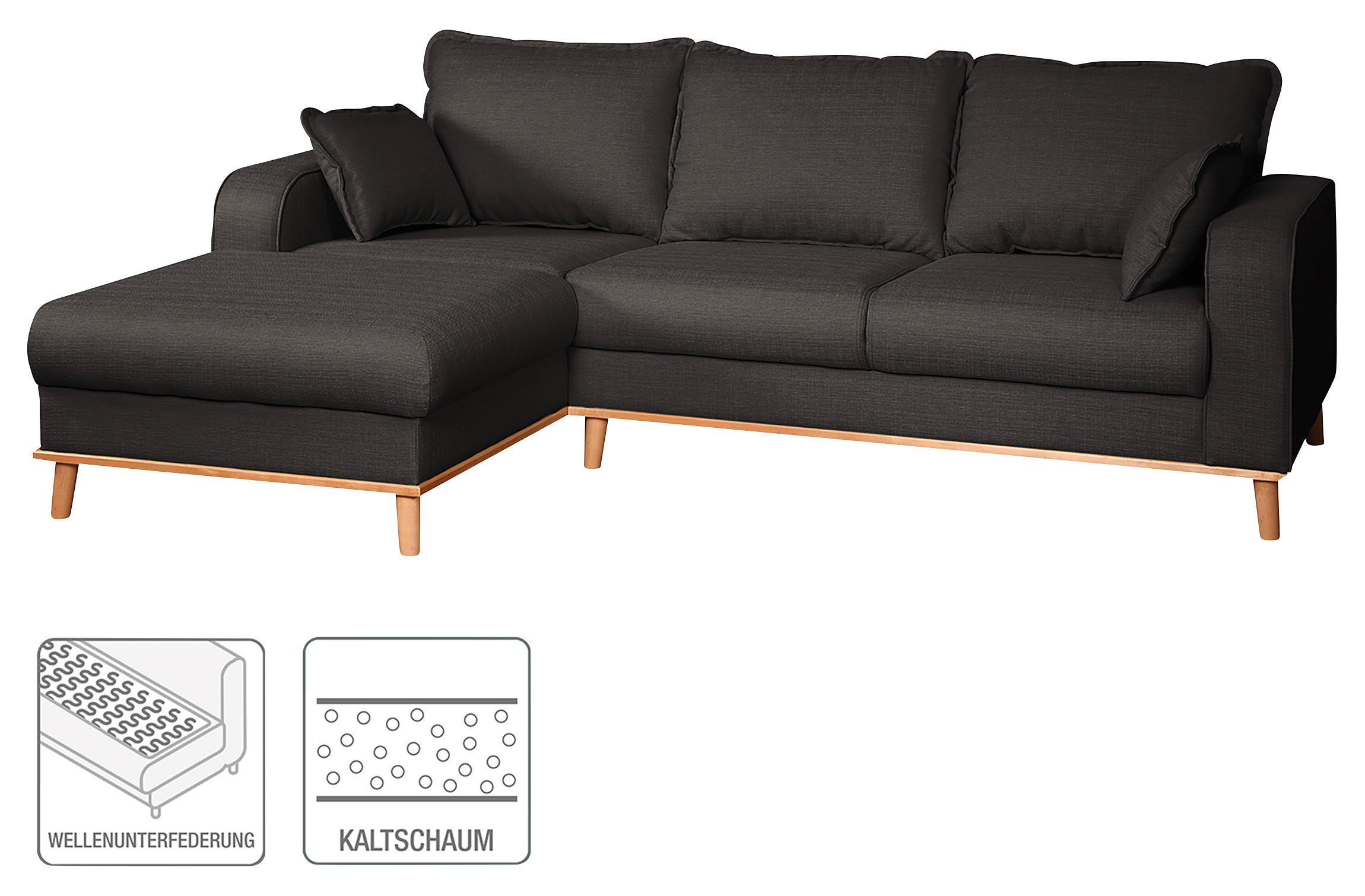 ECKSOFA Beata Dunkelgrau Mikrofaser  - Wengefarben/Dunkelgrau, Design, Holz/Textil (150/230cm) - Livetastic