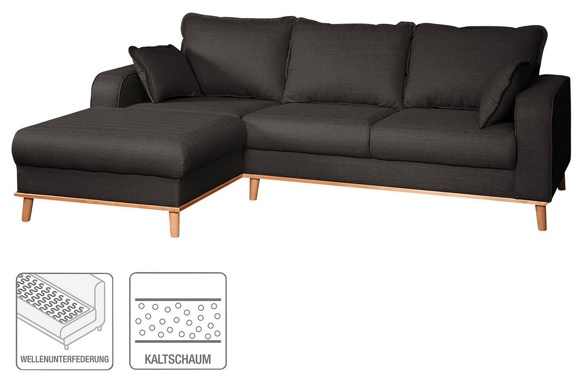 ECKSOFA Beata Dunkelgrau Mikrofaser  - Wengefarben/Dunkelgrau, Design, Holz/Textil (150/230cm) - Livetastic