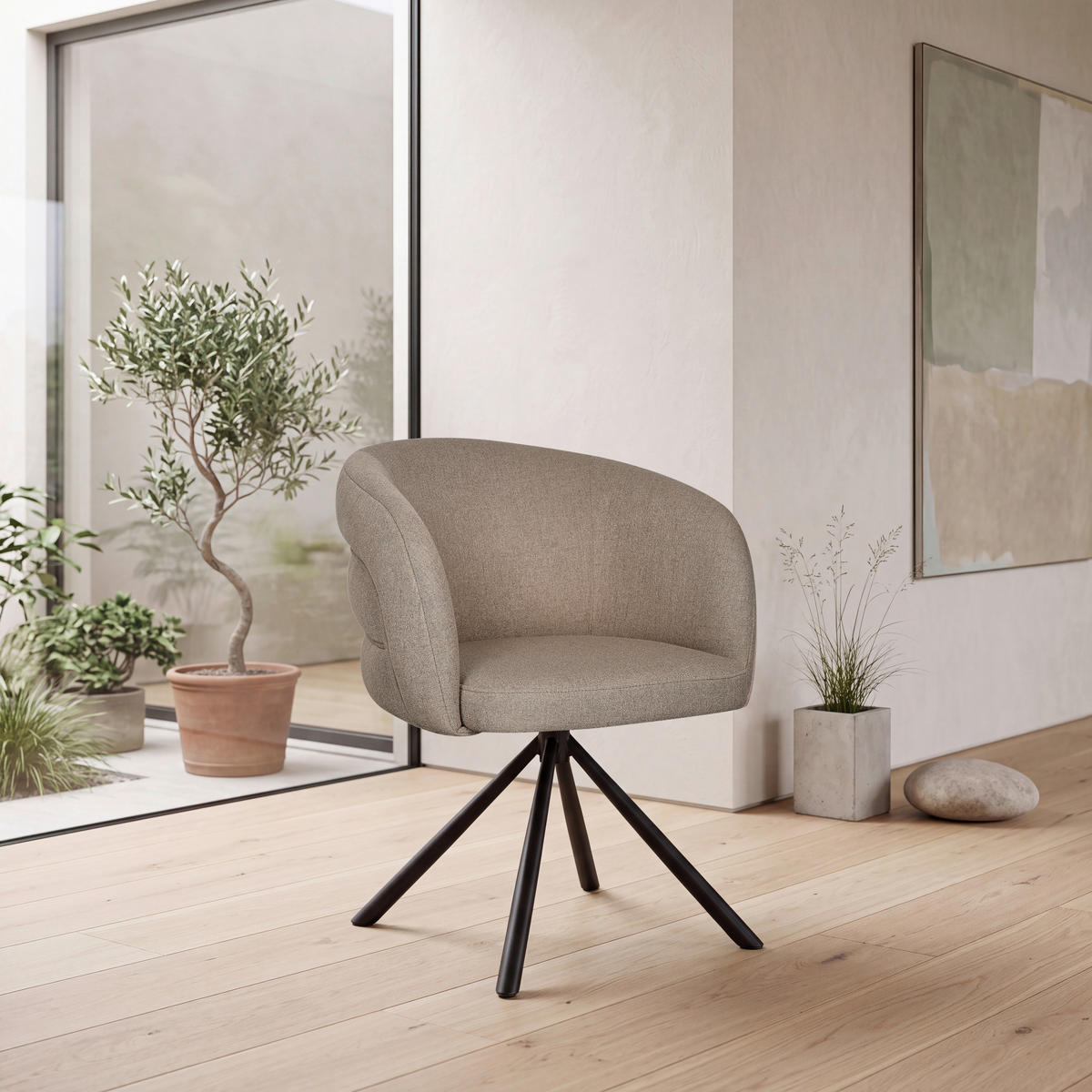 ARMLEHNSTUHL  Sitzfläche 360° drehbar, automatische Rückholfunktion Webstoff  Braun, Schwarz  - Schwarz/Braun, Design, Textil/Metall (64,5/79/64cm) - Milino