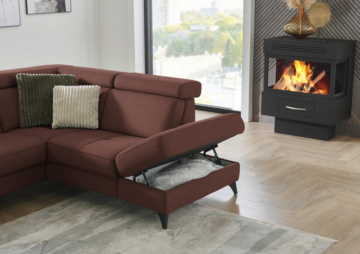 ECKSOFA Flachgewebe Weinrot  - Weinrot/Schwarz, Konventionell, Textil/Metall (276/214cm) - Beldomo System