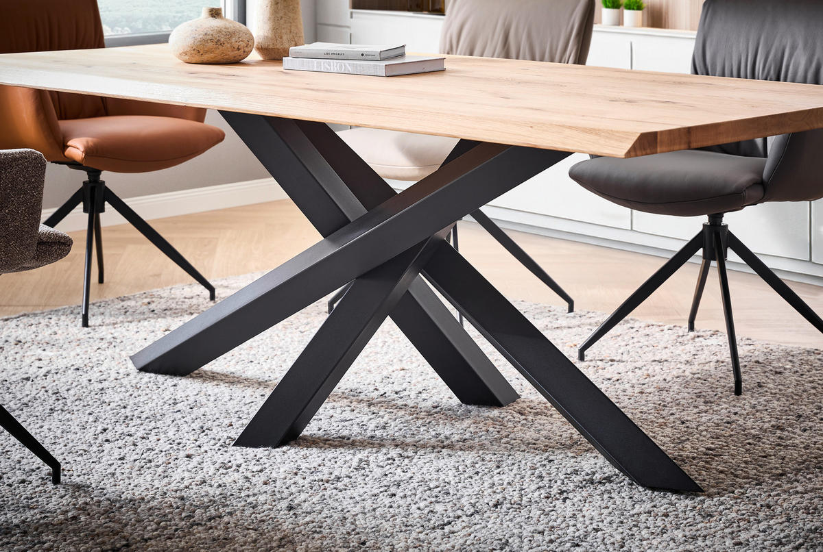 ESSTISCH Wildeiche vollmassiv rechteckig Schwarz, Wildeiche  - Wildeiche/Schwarz, Natur, Holz/Metall (200/100/75cm) - Linea Natura