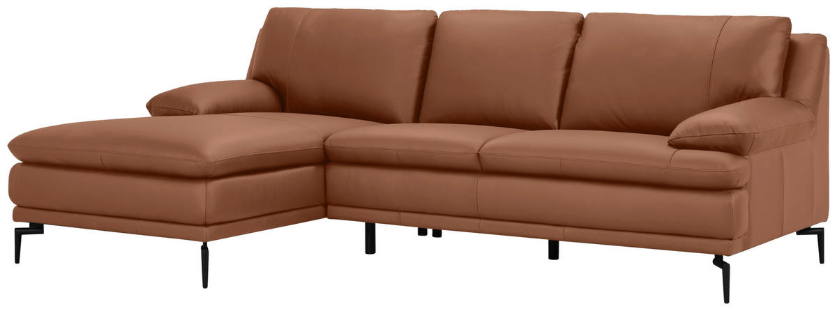ECKSOFA Cognac Echtleder  - Cognac/Schwarz, Design, Leder (158/248cm) - MID.YOU
