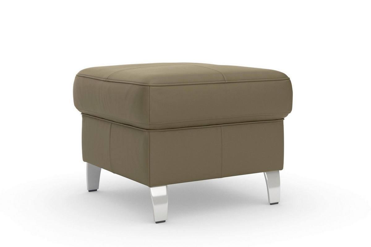 HOCKER Leder Olivgrün  - Chromfarben/Olivgrün, Basics, Leder/Metall (58/48/58cm) - Sit & More