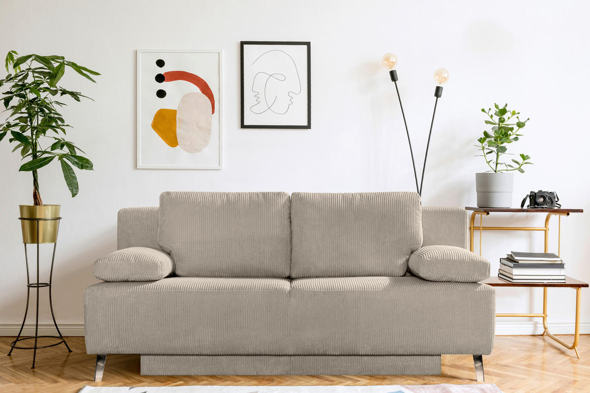 SCHLAFSOFA  in Cord Greige  - Chromfarben/Greige, MODERN, Textil/Metall (197/92/88cm) - Novel