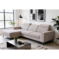 ECKSOFA MUENSTER Beige Chenille Bettkasten, Schlaffunktion, Kopfteilverstellung, Liegefläche im Originalstoff  - Beige/Schwarz, Basics, Textil/Metall (191/264cm) - Livetastic