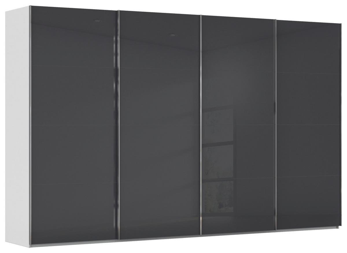 SCHWEBETÜRENSCHRANK 361/223/68 cm 4-türig Schwarz, Seidengrau  - Chromfarben/Seidengrau, Design, Glas/Holzwerkstoff (361/223/68cm) - Novel
