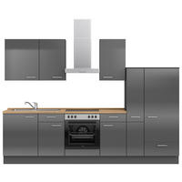 KÜCHENBLOCK 300 cm   in Eichefarben, Schieferfarben  - Schieferfarben/Edelstahlfarben, MODERN, Holzwerkstoff/Metall (300cm) - Nobilia