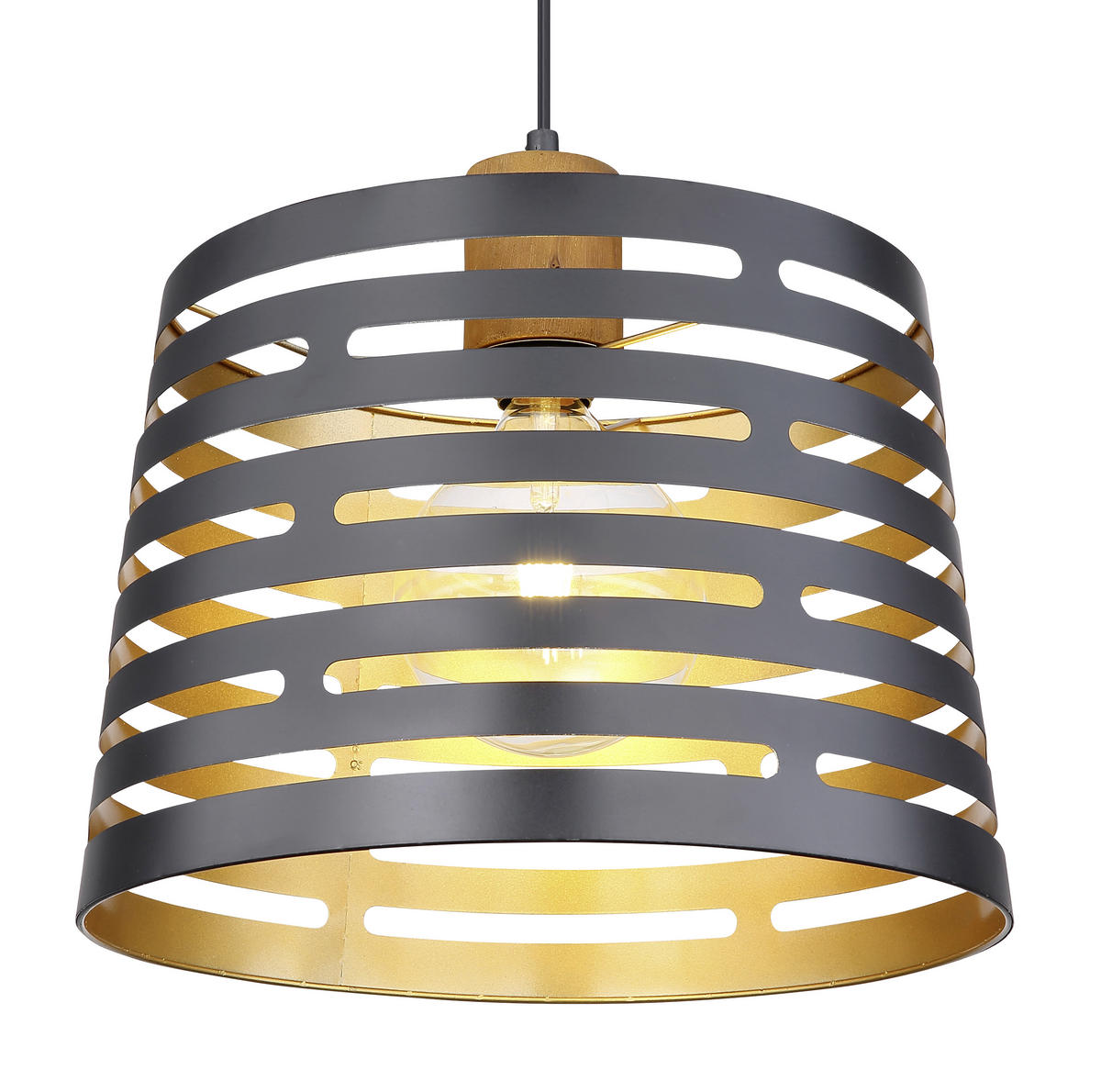 HÄNGELEUCHTE 35/120 cm    - Goldfarben/Schwarz, Natur, Holz/Metall (35/120cm) - Globo