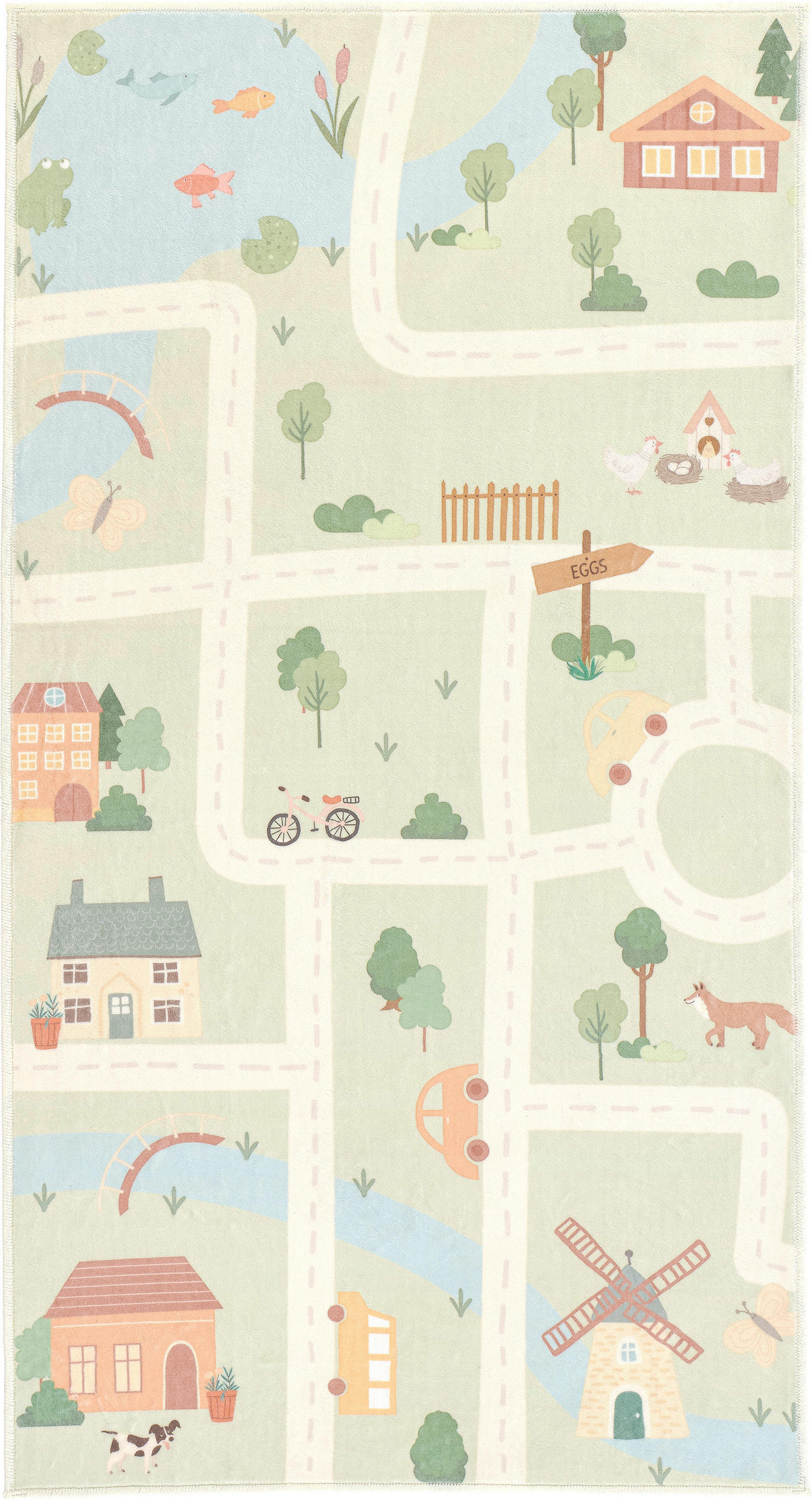 KINDERTEPPICH 80/150 cm LIVING ECOVIA, waschbar Bauernhof  - Pastellblau/Salbeigrün, Trend, Kunststoff/Textil (80/150cm) - Lindorug