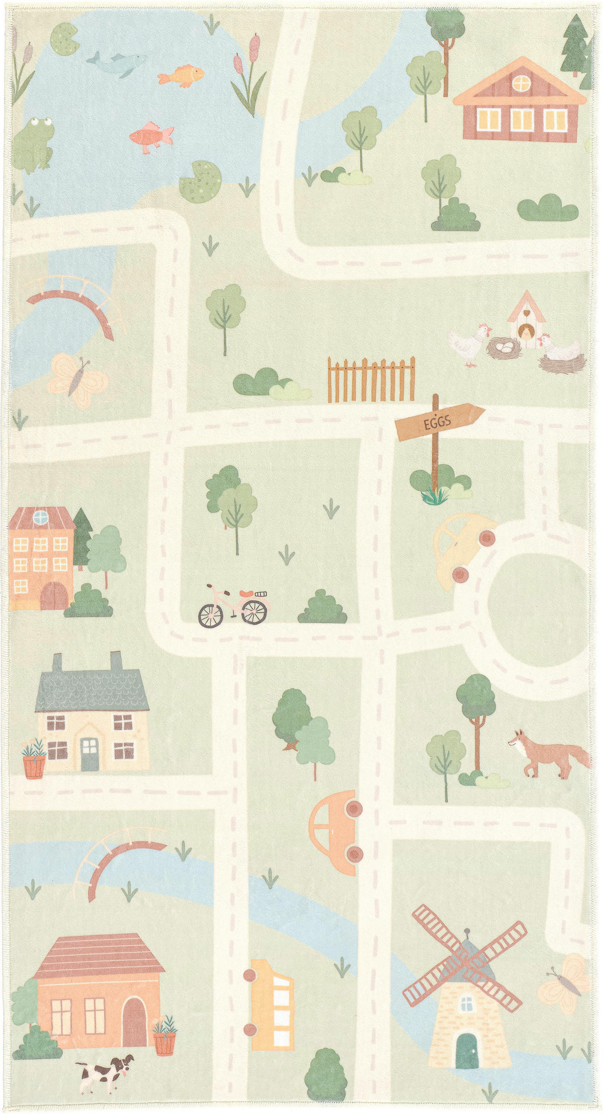 KINDERTEPPICH 80/150 cm LIVING ECOVIA, waschbar Bauernhof  - Pastellblau/Salbeigrün, Trend, Kunststoff/Textil (80/150cm) - Lindorug