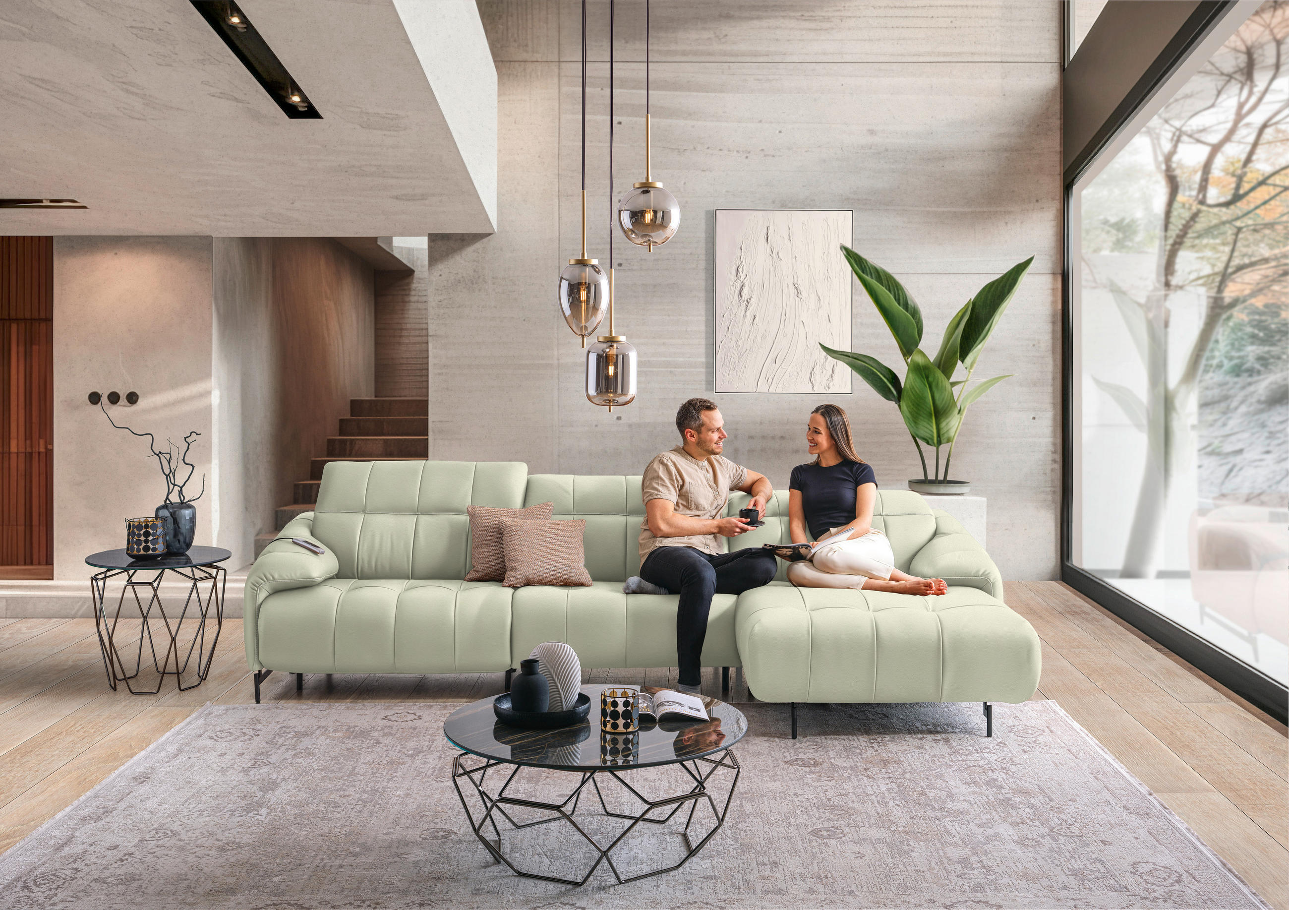 ECKSOFA in Echtleder Weiß  313/165 cm  - Schwarz/Weiß, Design, Leder/Metall (313/165cm) - Emilio Belluti