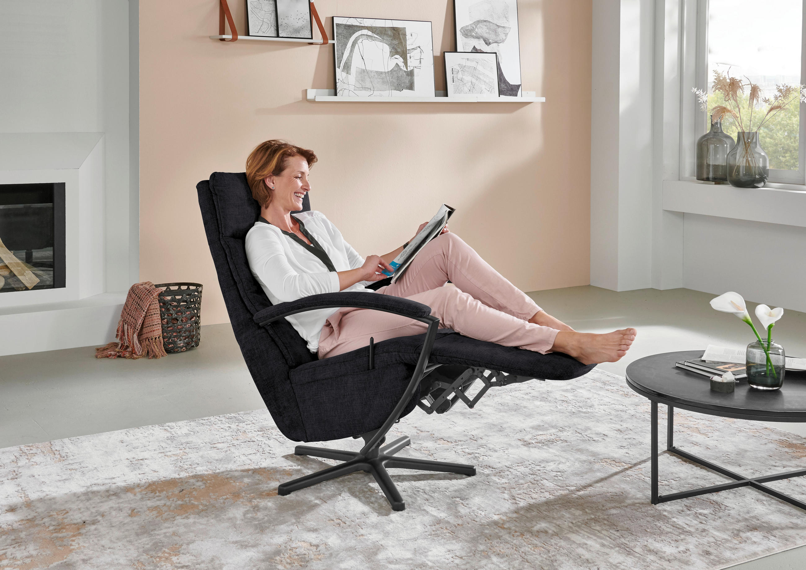 RELAXSESSEL in Textil Anthrazit  - Anthrazit/Schwarz, Design, Textil/Metall (76/110/83cm) - Beldomo Speed