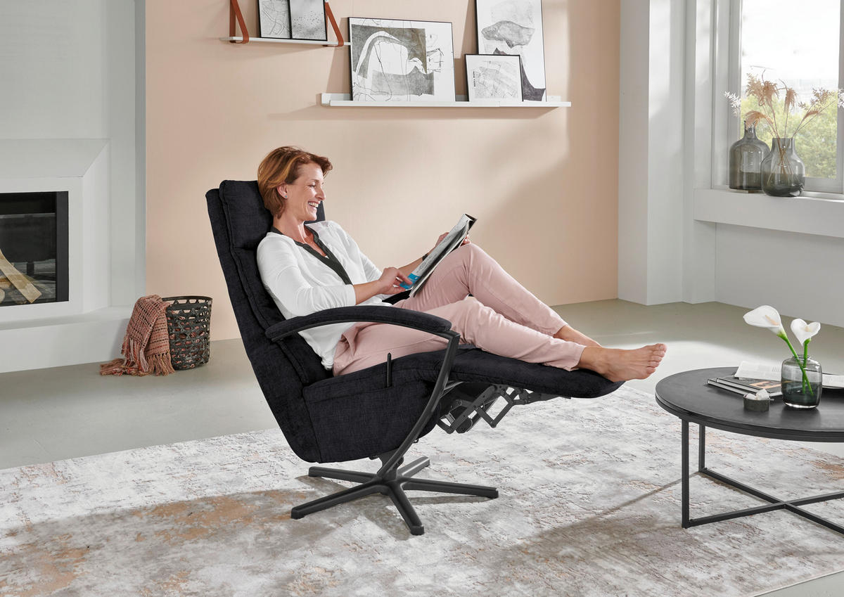 RELAXSESSEL in Textil Anthrazit  - Anthrazit/Schwarz, Design, Textil/Metall (76/110/83cm) - Beldomo Speed